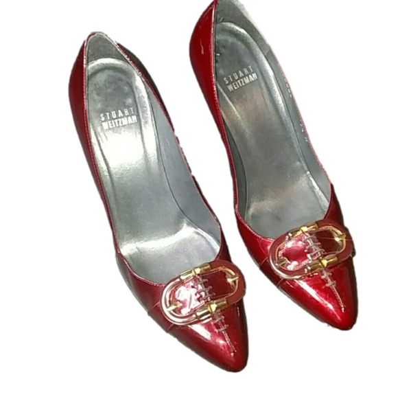 Stuart Weitzman Shoes - Stuart Weitzman Dark Red with Gold Buckle Heels